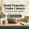 Rental Property Organizer | Excel + Google Sheets Property List and Vendor Contact Spreadsheet