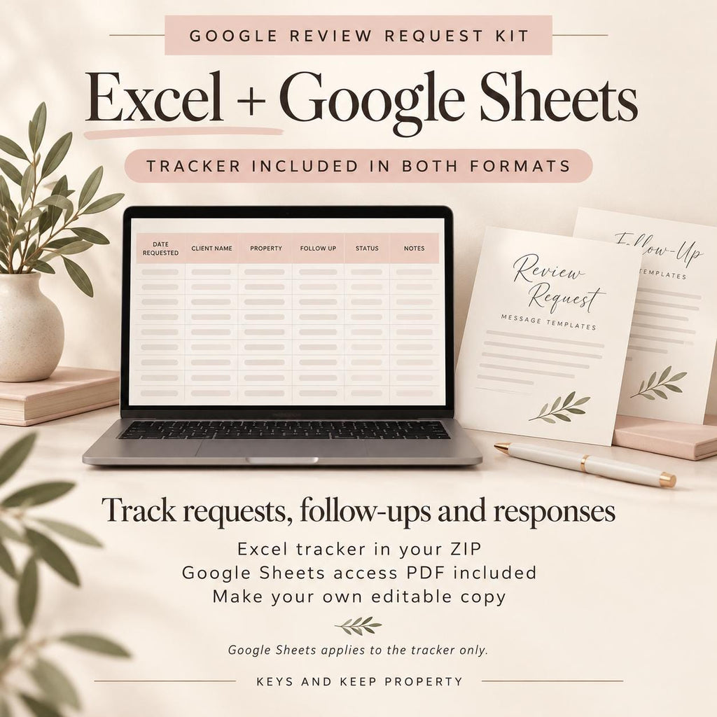 Google Review Request Kit for Real Estate Agents | Email, Text, Excel & Google Sheets Tracker