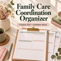Family Care Coordination Organizer | 8-Page Caregiver Planner, Fillable PDF and Editable Word