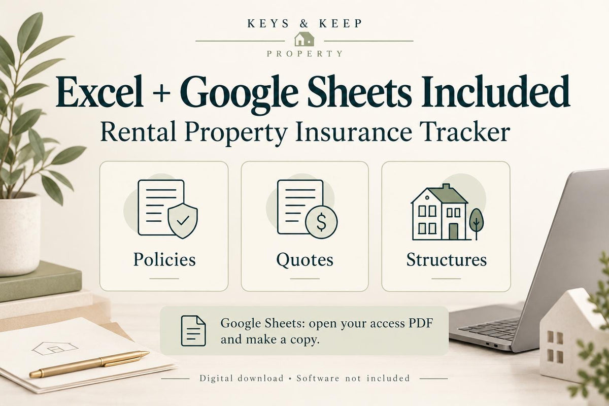 Rental Property Insurance Tracker | Excel + Google Sheets Policy, Quote & Renewal Organizer