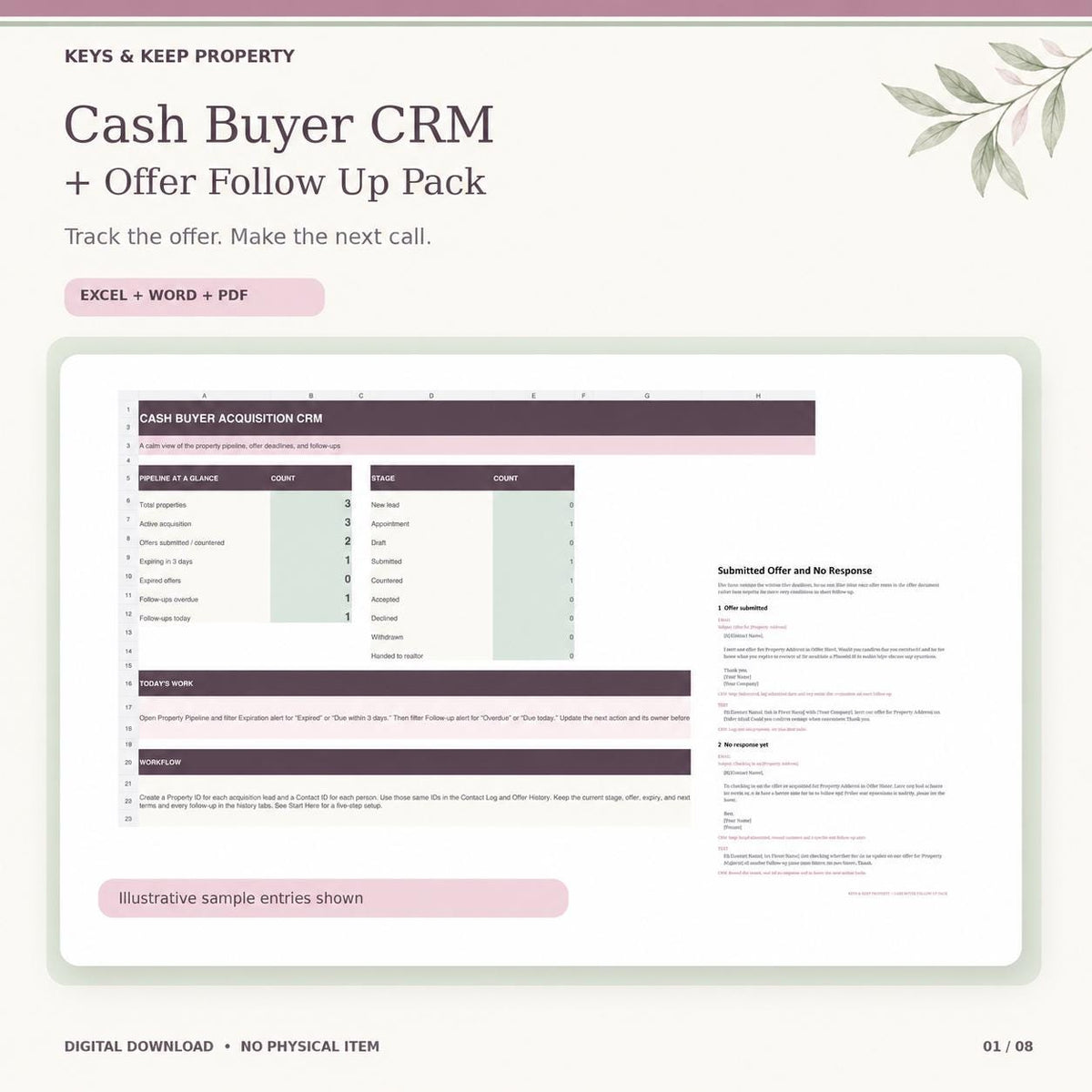 Real Estate Investor CRM | Excel + Google Sheets | Seller Lead and Cash Offer Follow-Up Tracker
