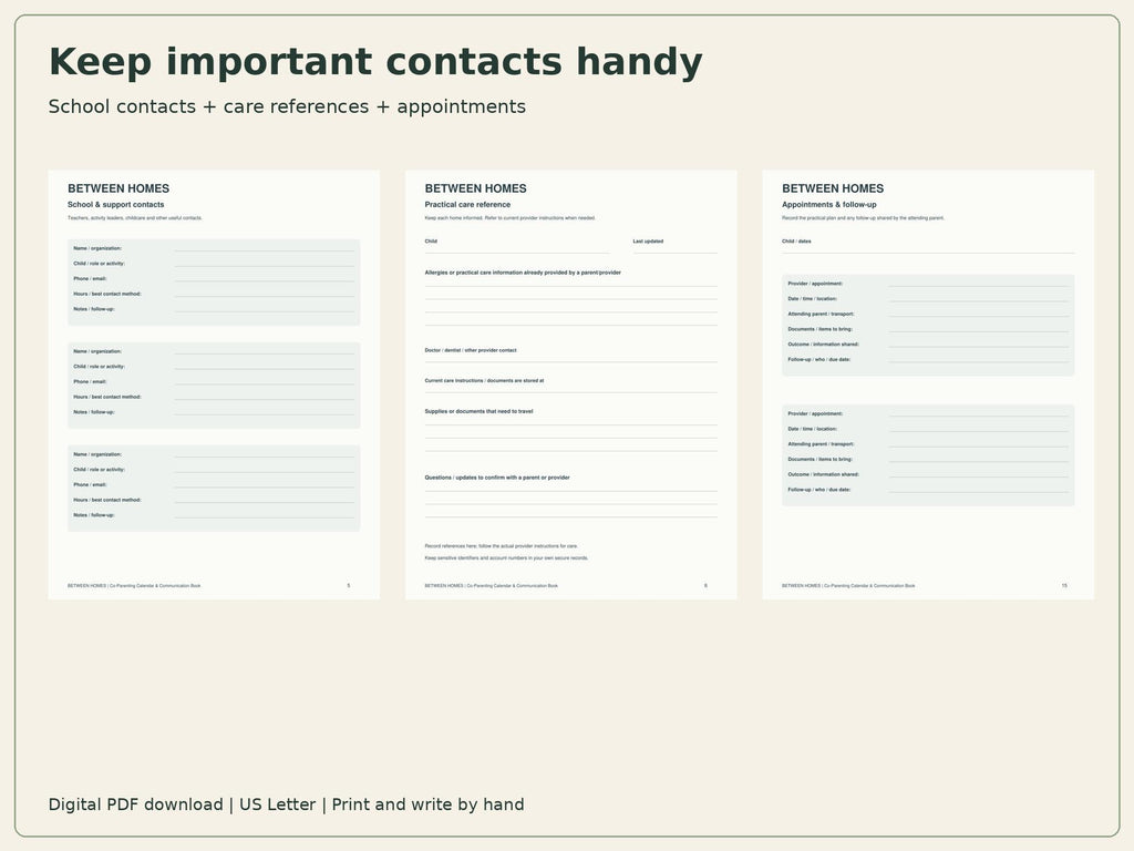 Co-Parenting Planner Printable | Calendar, Handover & Shared Expenses | 24-Page PDF