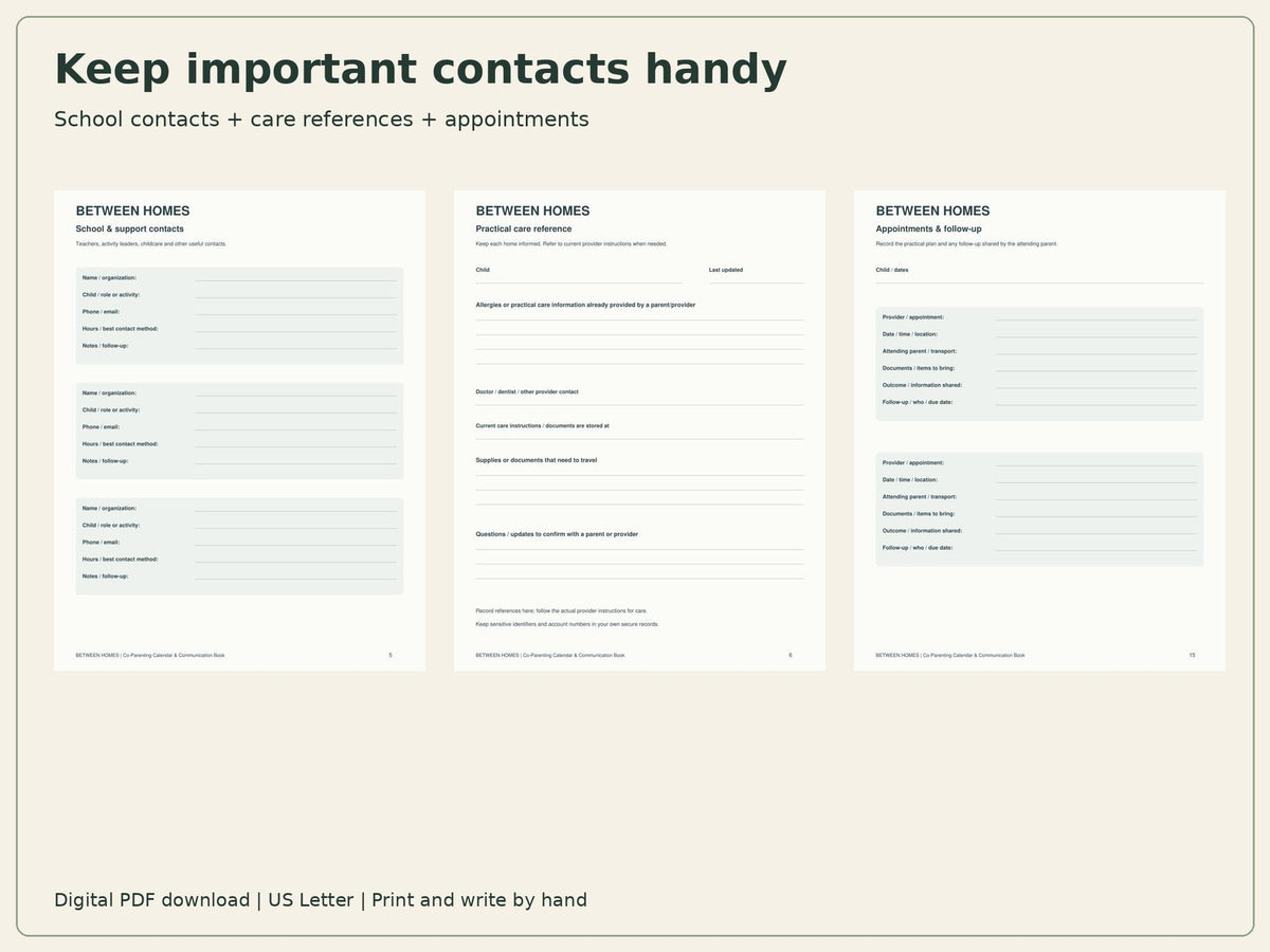 Co-Parenting Planner Printable | Calendar, Handover & Shared Expenses | 24-Page PDF