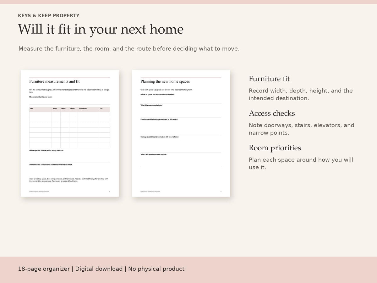 Moving Planner and Downsizing Organizer | Packing Checklist, Moving Budget | 18-Page Fillable PDF + Editable Word