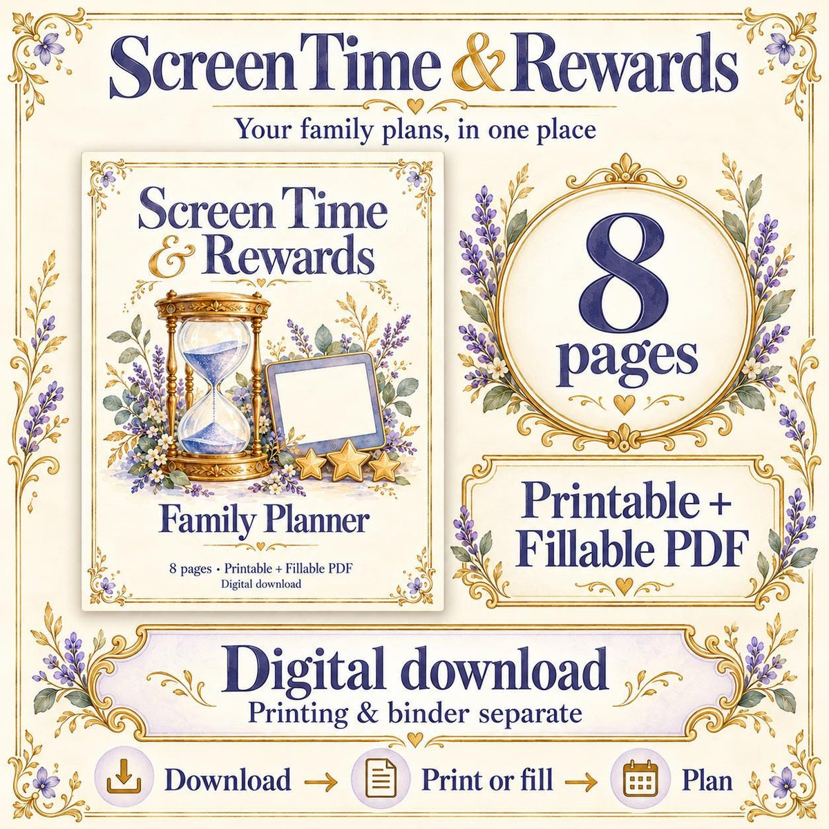 Screen Time Chart for Kids | Reward Points Tracker & Weekly Routine Planner | Printable and Fillable PDF