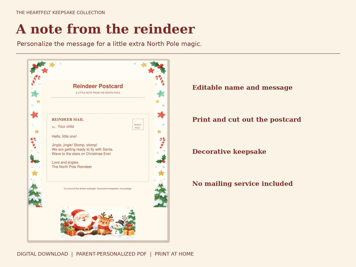 Letter from Santa Printable Kit for Toddlers | Editable PDF, Nice List, Certificate, Door Hanger and Reindeer Postcard