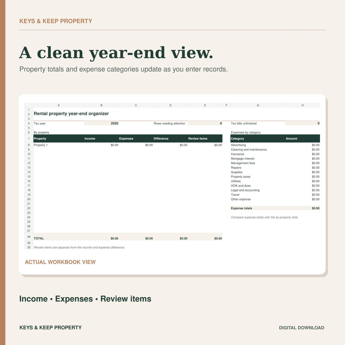 Rental Property Tax Organizer | Excel + Google Sheets Tracker for Expenses, Escrow & Tax Bill Increases