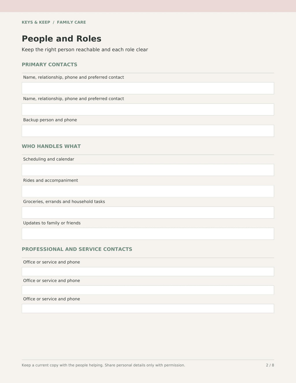 Family Care Coordination Organizer | 8-Page Caregiver Planner, Fillable PDF and Editable Word