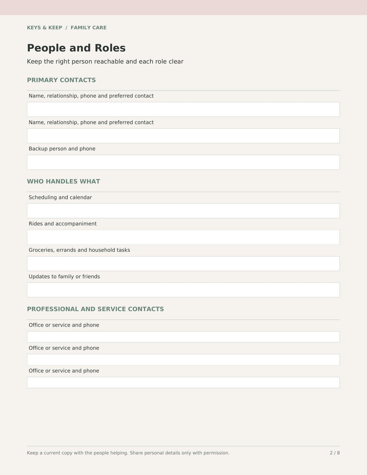 Family Care Coordination Organizer | 8-Page Caregiver Planner, Fillable PDF and Editable Word
