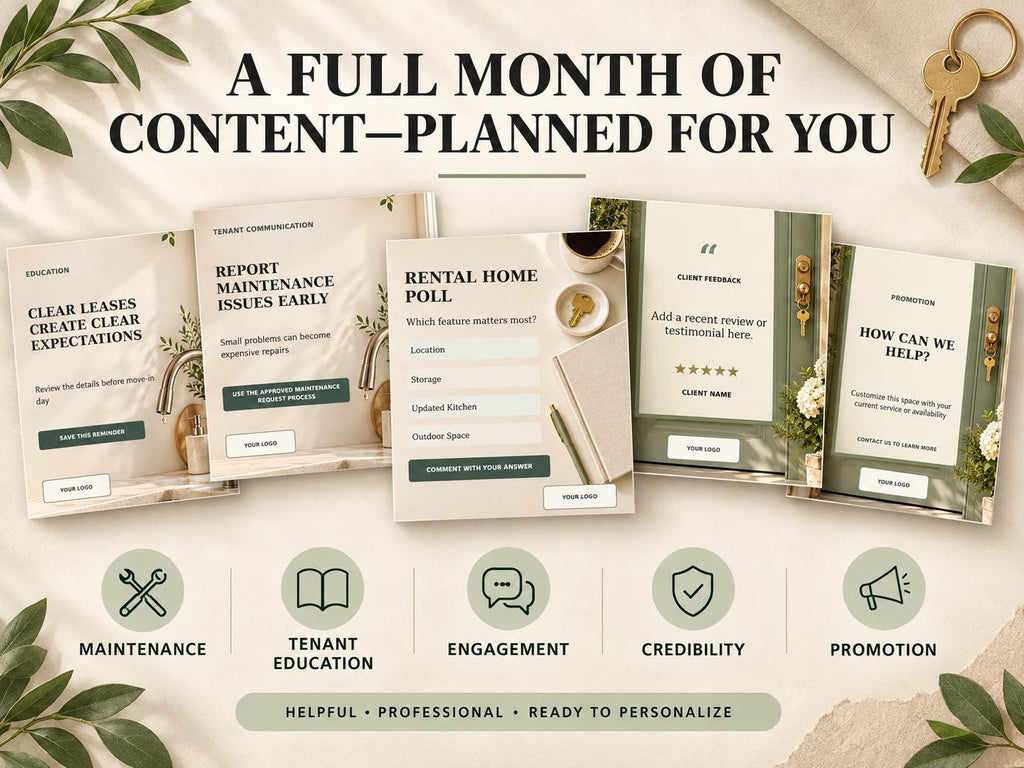 Landlord Social Media Kit | 30 Posts & 30 Stories, Editable PowerPoint for Canva Import