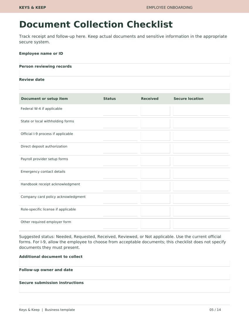 Employee Onboarding Checklist Kit | New Hire Forms, Task Tracker and Timesheet | Word, PDF, Excel + Google Sheets