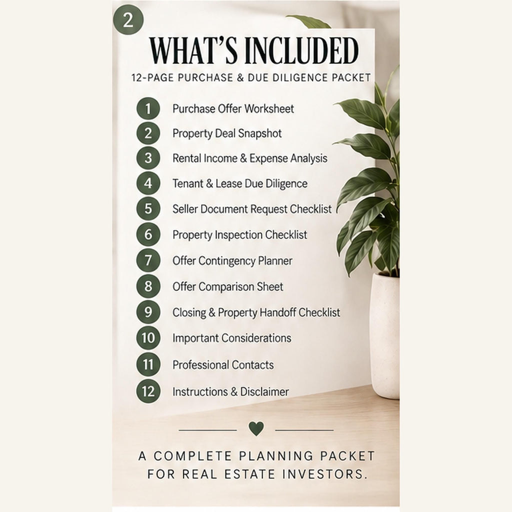 Rental Property Buying Checklist | Due Diligence Worksheets, 12-Page Printable PDF