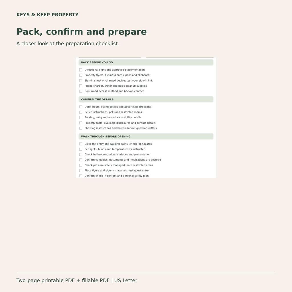 Open House Checklist for Realtors | 2-Page Printable and Fillable PDF | Prep, Hosting and Follow-Up