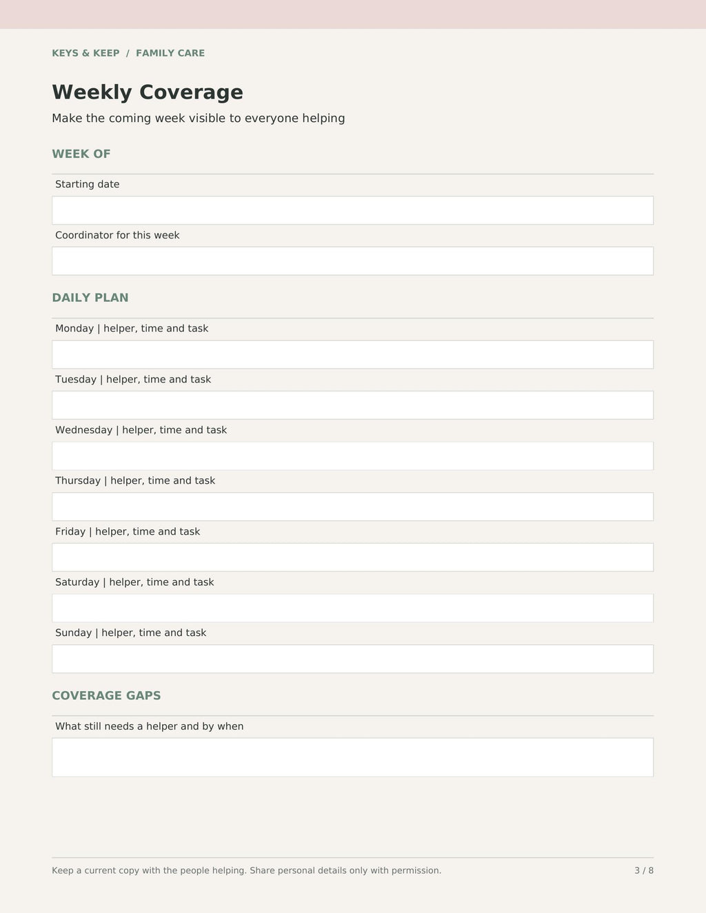 Family Care Coordination Organizer | 8-Page Caregiver Planner, Fillable PDF and Editable Word