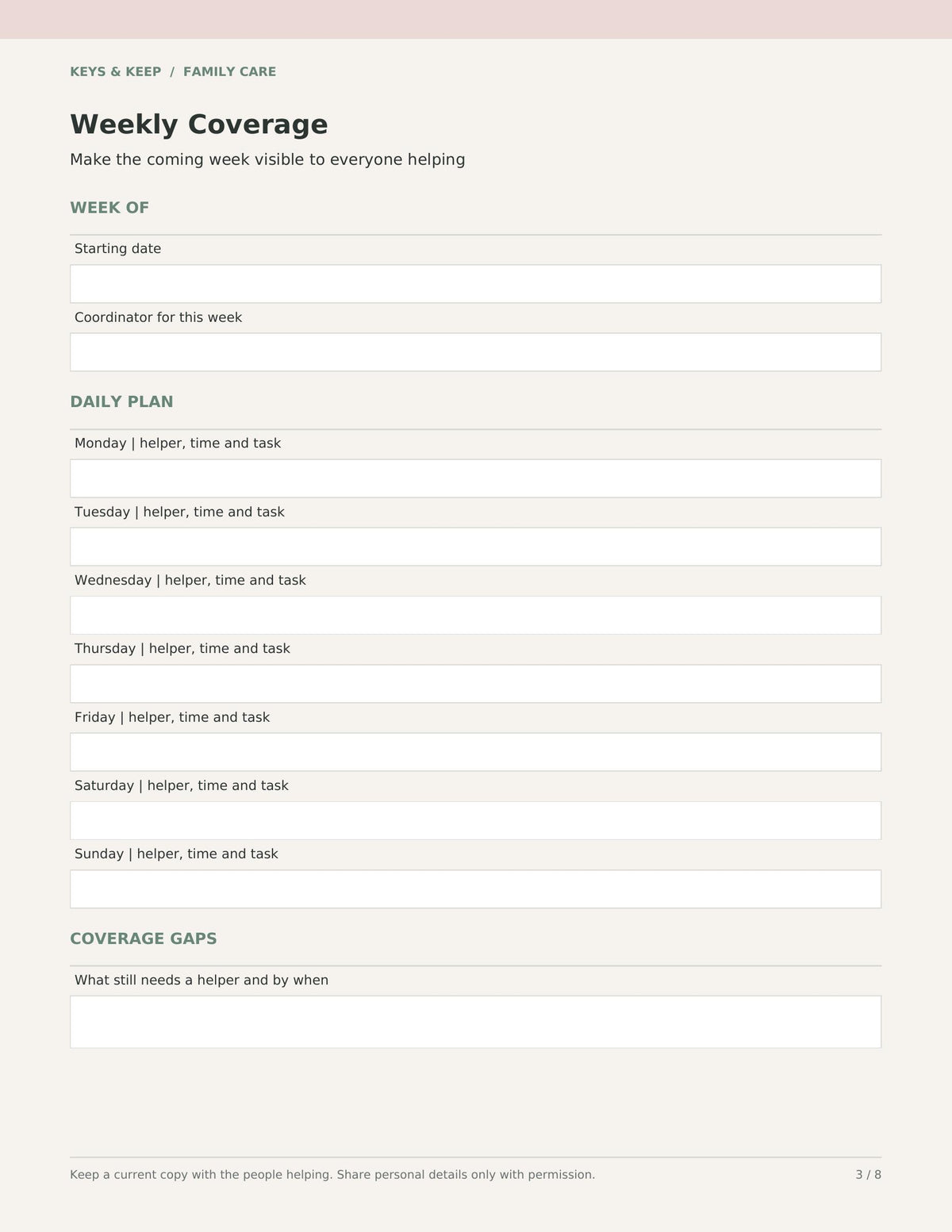 Family Care Coordination Organizer | 8-Page Caregiver Planner, Fillable PDF and Editable Word
