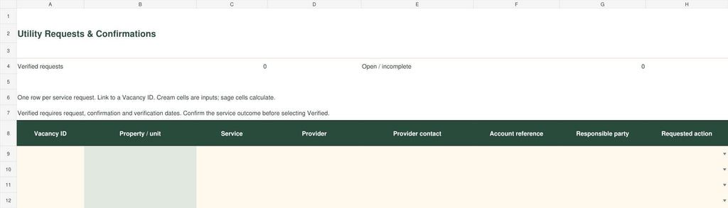 Rental Utility Transfer & Vacancy Tracker | Excel + Google Sheets Landlord Spreadsheet + Checklists