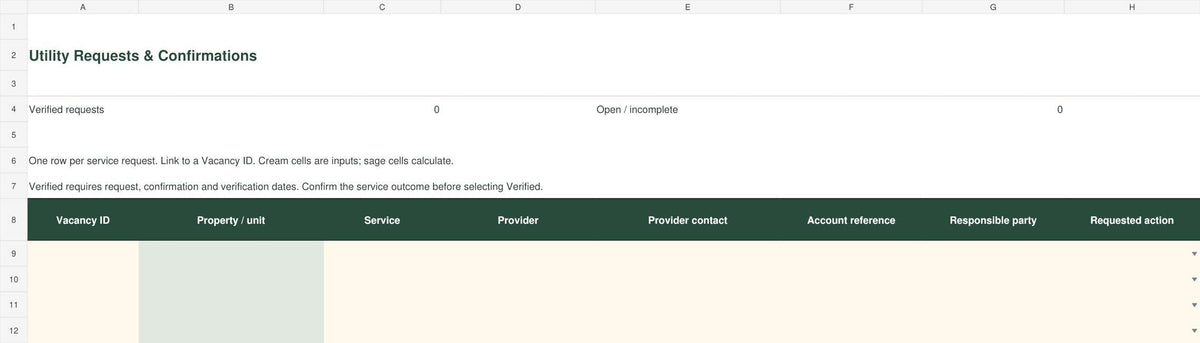 Rental Utility Transfer & Vacancy Tracker | Excel + Google Sheets Landlord Spreadsheet + Checklists