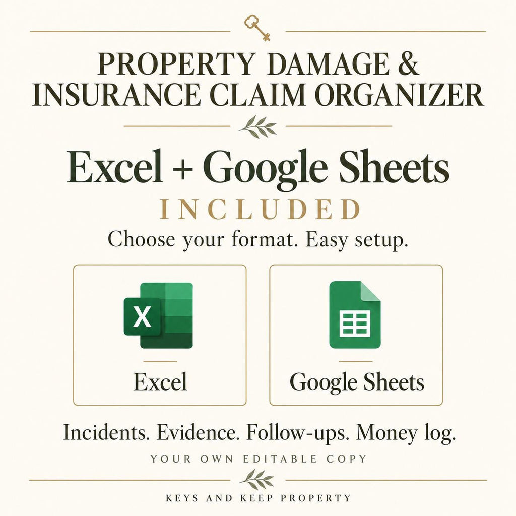 Property Damage & Insurance Claim Organizer | Excel and Google Sheets Tracker + Fillable PDF