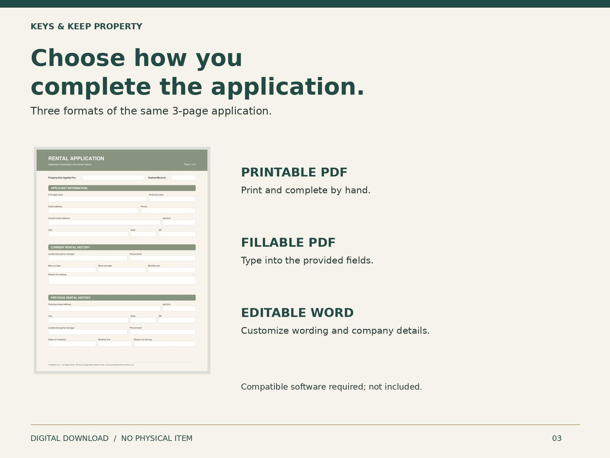 Landlord Rental Toolkit | Application, Screening, Lease, Tenant Welcome and Move-In PDF Forms