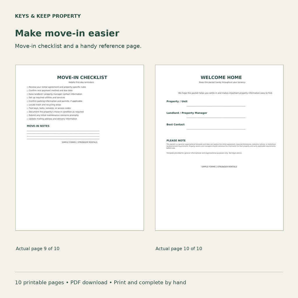 Tenant Welcome Packet | 10-Page Move-In Guide for Landlords (PDF Download)