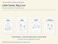 Four Christmas coloring card previews with a tree, snowmen, and a house under Little Cards, Big Love.