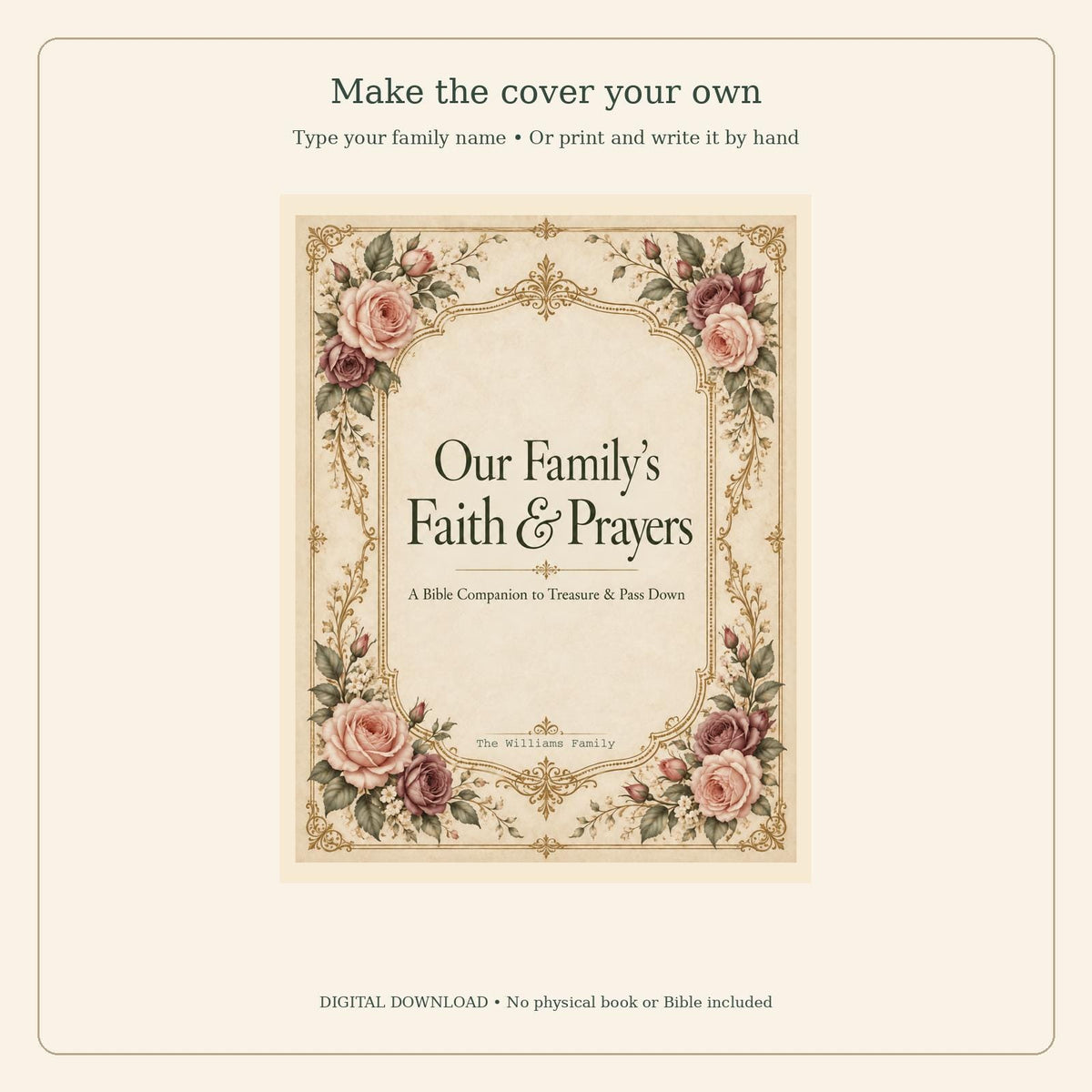 Family Faith and Prayer Keepsake Journal | Victorian Bible Companion | 26-Page Printable and Fillable PDF
