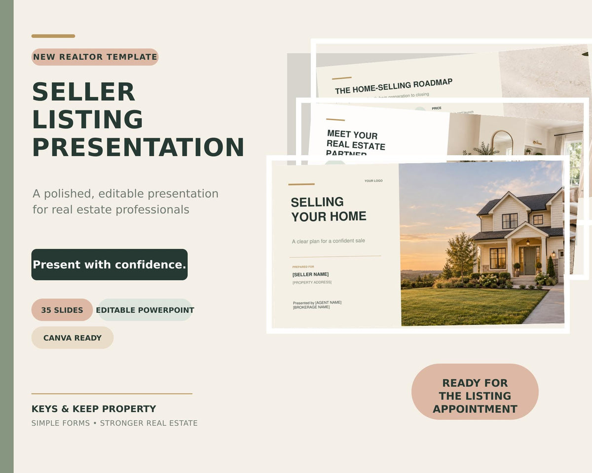 Real Estate Listing Presentation Template | 35-Slide Editable PowerPoint | Seller Consultation and Listing Appointment
