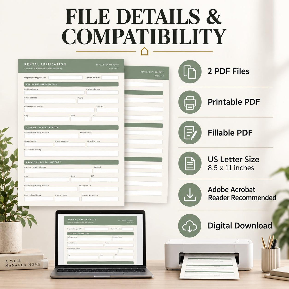 Rental Application Form | 3-Page Printable & Fillable PDFs + Editable Word