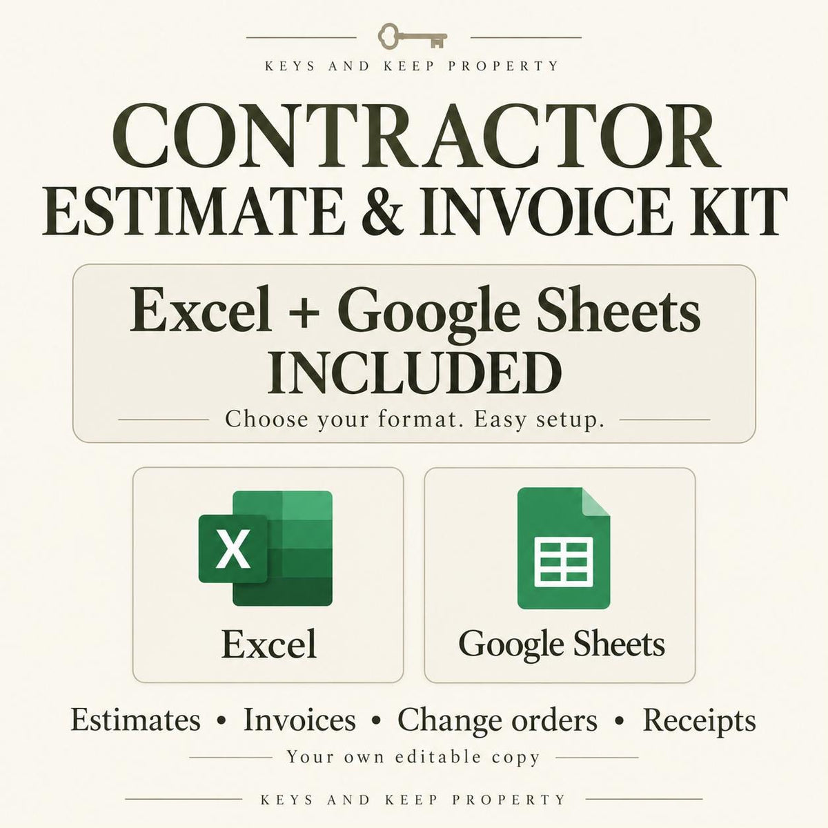 Contractor Estimate Template and Invoice Kit | Excel + Google Sheets, Editable Word Forms and Printable PDF