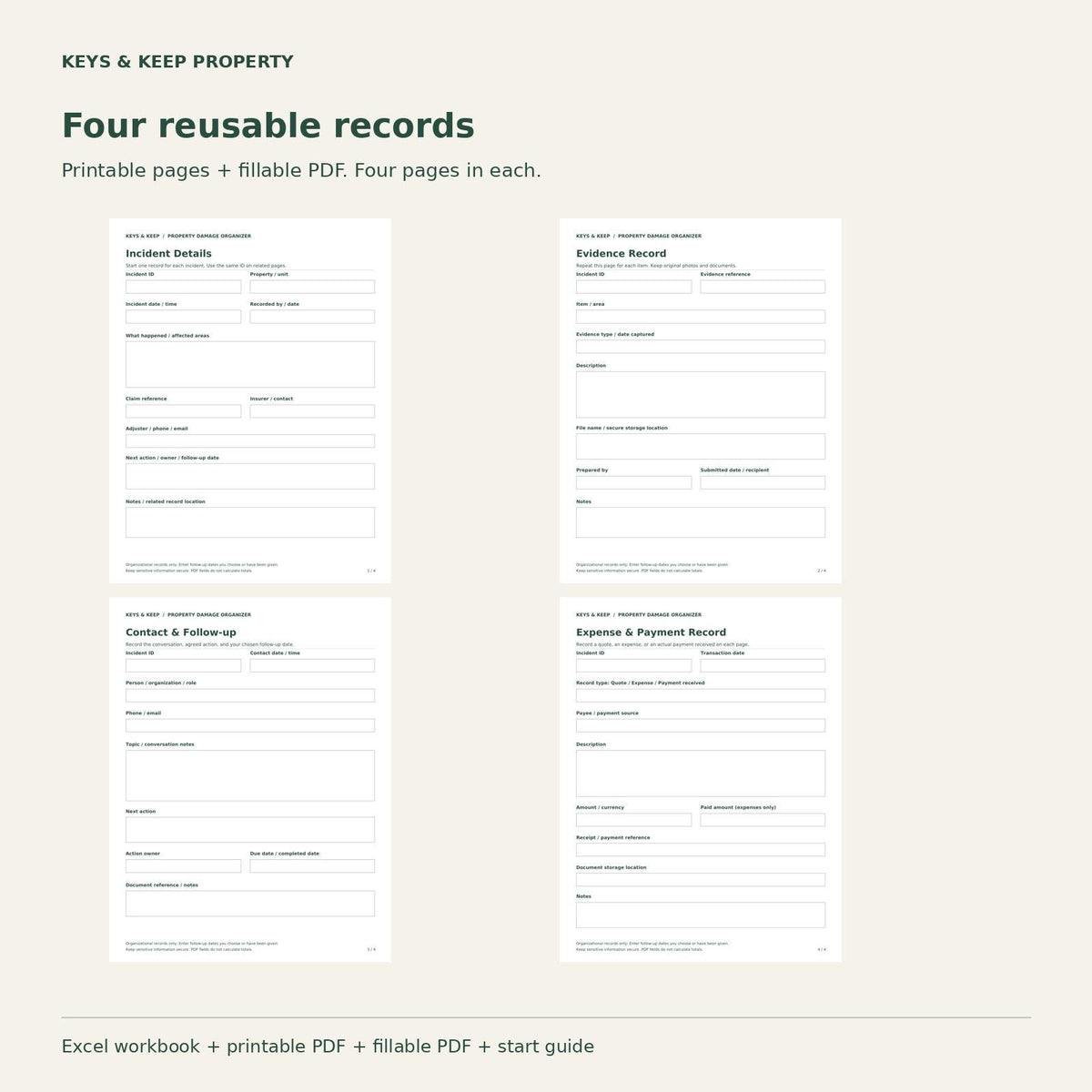 Property Damage & Insurance Claim Organizer | Excel and Google Sheets Tracker + Fillable PDF