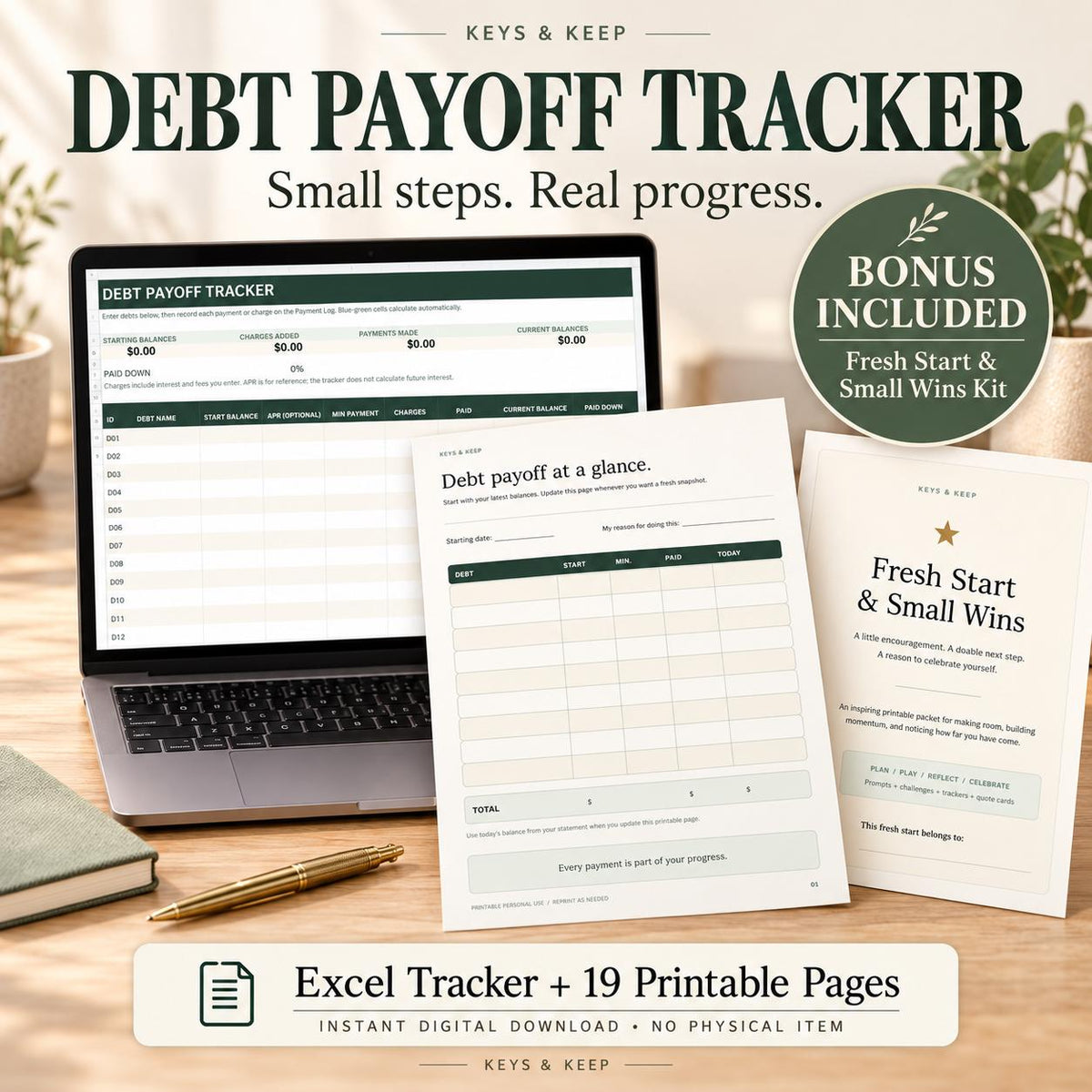 Debt Payoff Tracker Excel and Google Sheets | Printable Planner, Payment Log with Bonus Motivation Kit