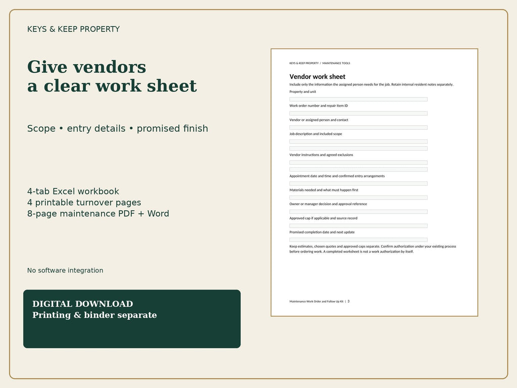 Rental Turnover & Maintenance Bundle | Excel + Google Sheets Make-Ready and Vacancy Trackers, PDF and Word Repair Forms