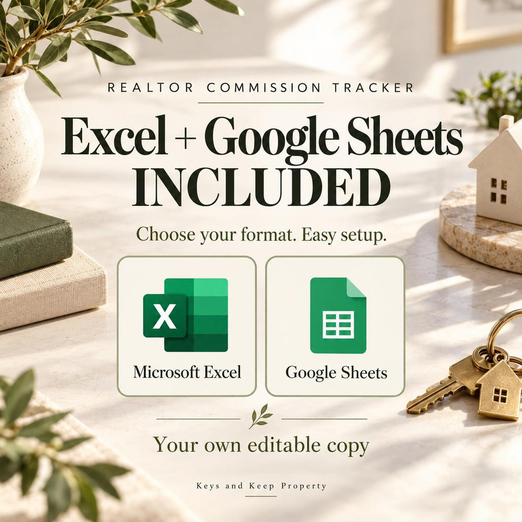 Realtor Commission Tracker | Excel + Google Sheets Closing & Payout Spreadsheet + Printable Motivation Booklet
