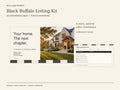 Black Buffalo Listing Kit cover with a house photograph and matching black-and-white plaid seller questionnaire.