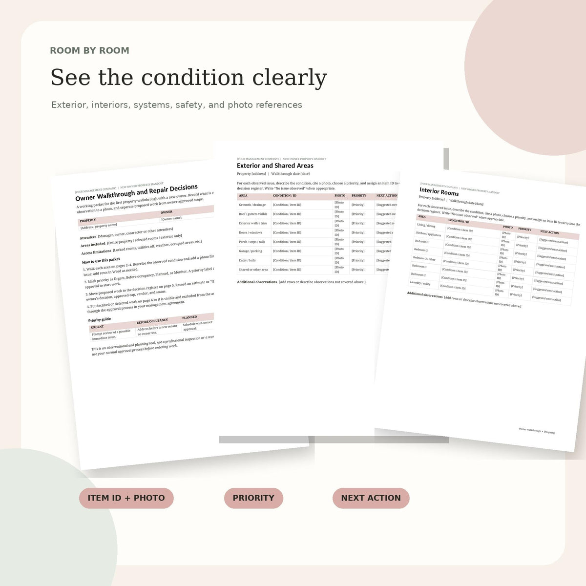 Property Owner Walkthrough Kit | Condition Checklist and Repair Approval Log | Fillable PDF + Editable Word