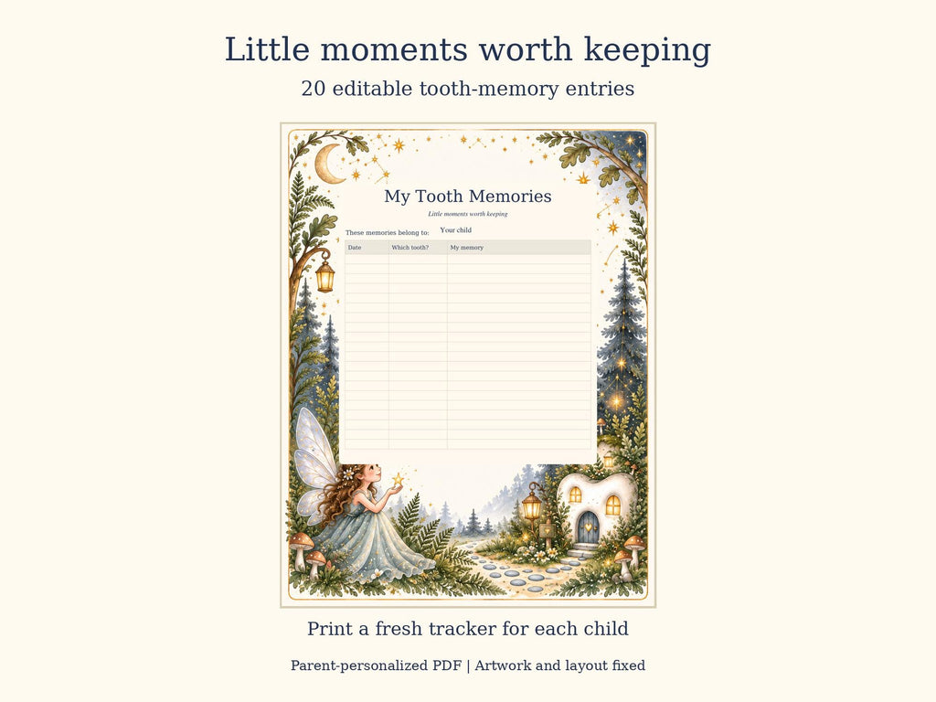 Tooth Fairy Letter and Receipt Printable | Editable PDF + Lost Tooth Tracker | Moonlit Adventure