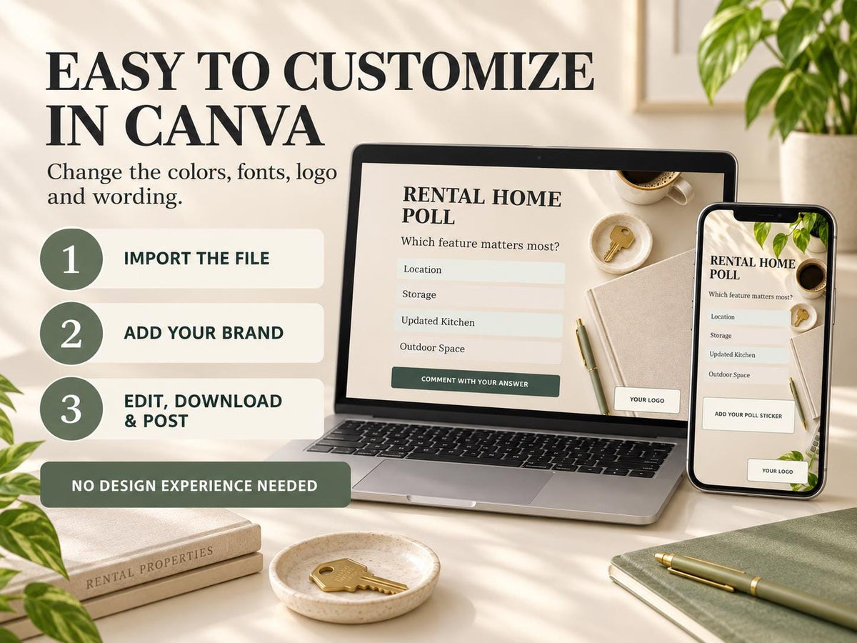 Landlord Social Media Kit | 30 Posts & 30 Stories, Editable PowerPoint for Canva Import