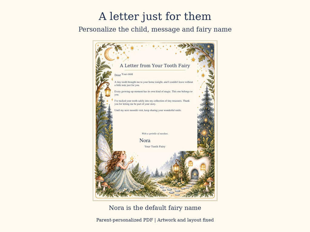 Tooth Fairy Letter and Receipt Printable | Editable PDF + Lost Tooth Tracker | Moonlit Adventure