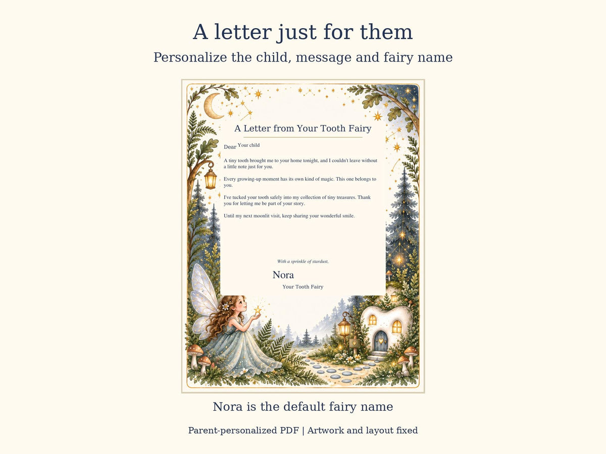 Tooth Fairy Letter and Receipt Printable | Editable PDF + Lost Tooth Tracker | Moonlit Adventure
