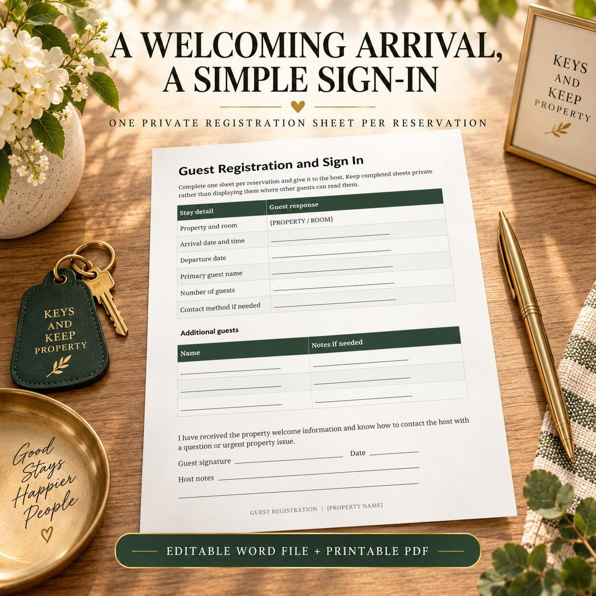 Bed and Breakfast Welcome Book Bundle | Editable Word Guest Guide & Turnover Checklists