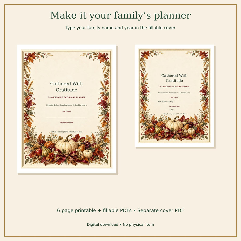 Thanksgiving Dinner Planner | Menu, Potluck Sign-Up and Hosting Checklist | Printable + Fillable PDF