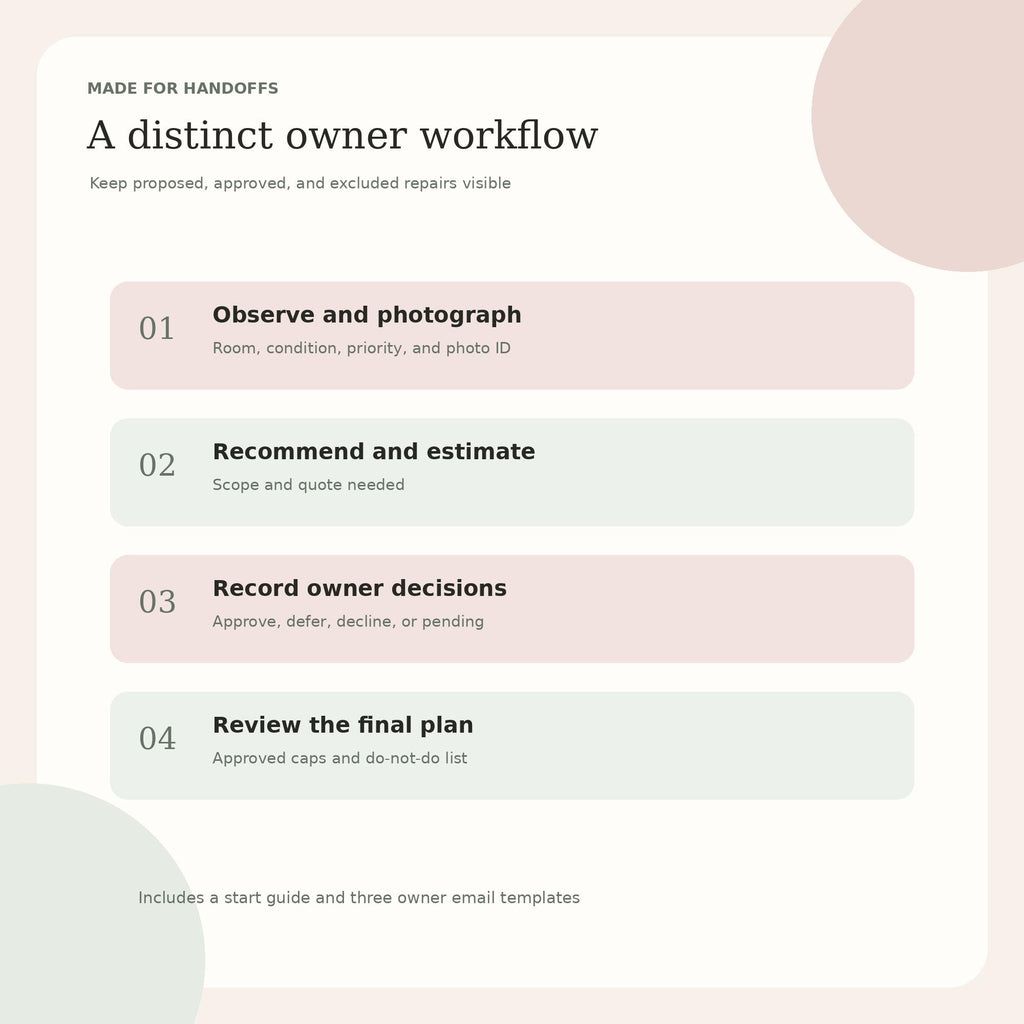 Property Owner Walkthrough Kit | Condition Checklist and Repair Approval Log | Fillable PDF + Editable Word
