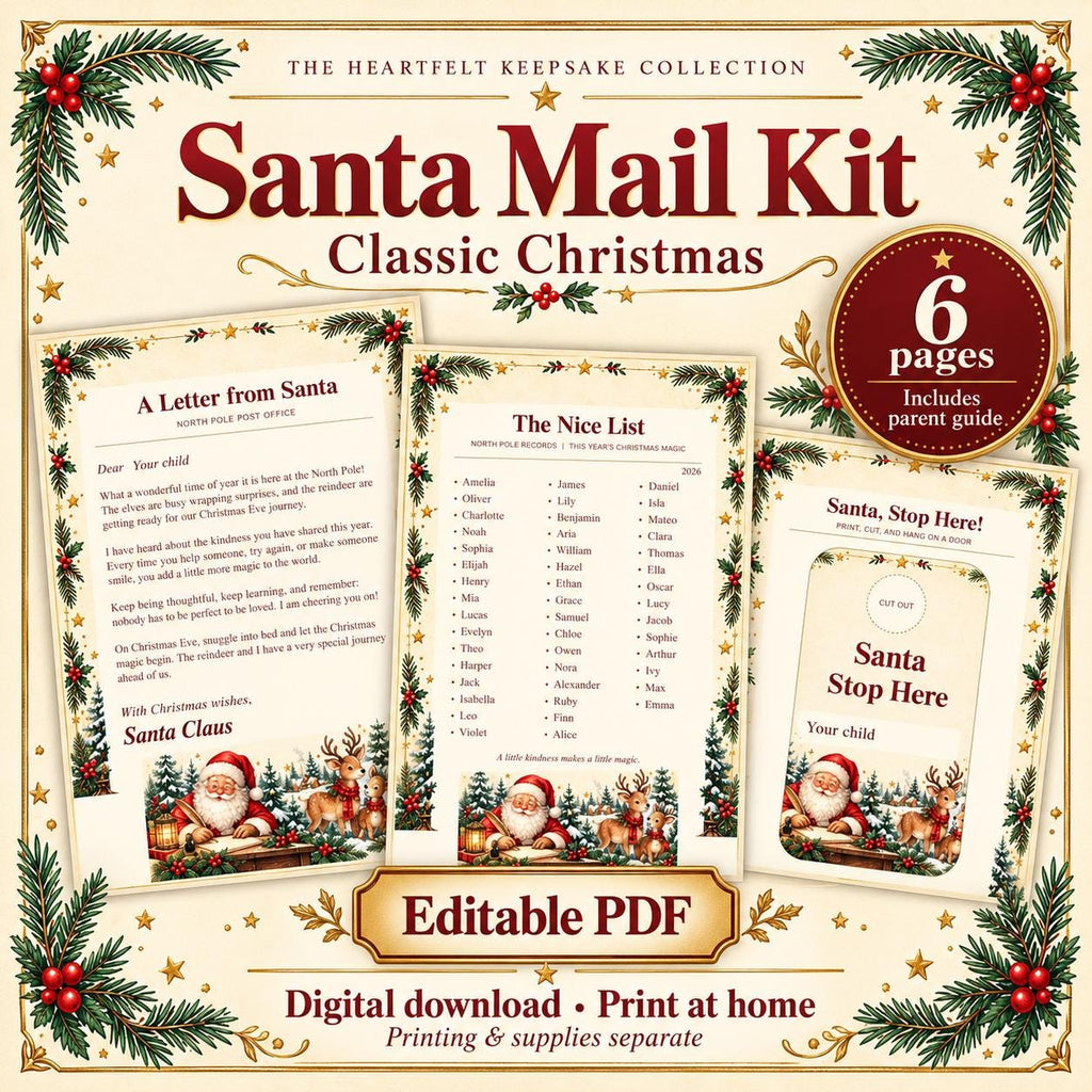 Letter from Santa Printable Kit | Editable PDF, Nice List and Certificate + Christmas Morning Extras | Classic Christmas