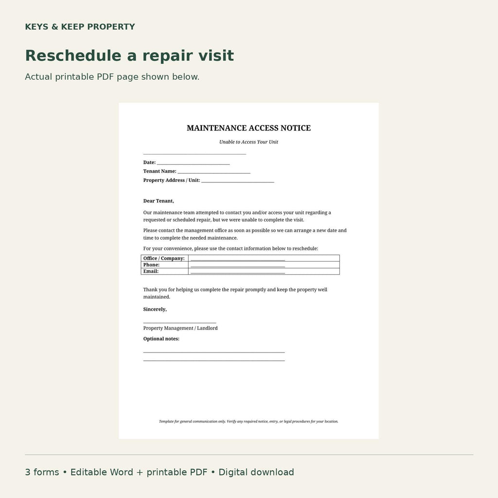Landlord Notice Bundle | 3 Tenant Communication Forms, Editable Word & Printable PDF