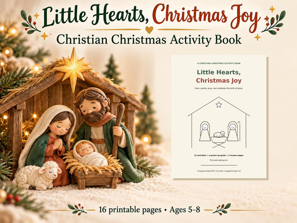 Christian Christmas Activity Book for Kids | Nativity Coloring & Puzzles | Sunday School Printable PDF | Ages 5-8