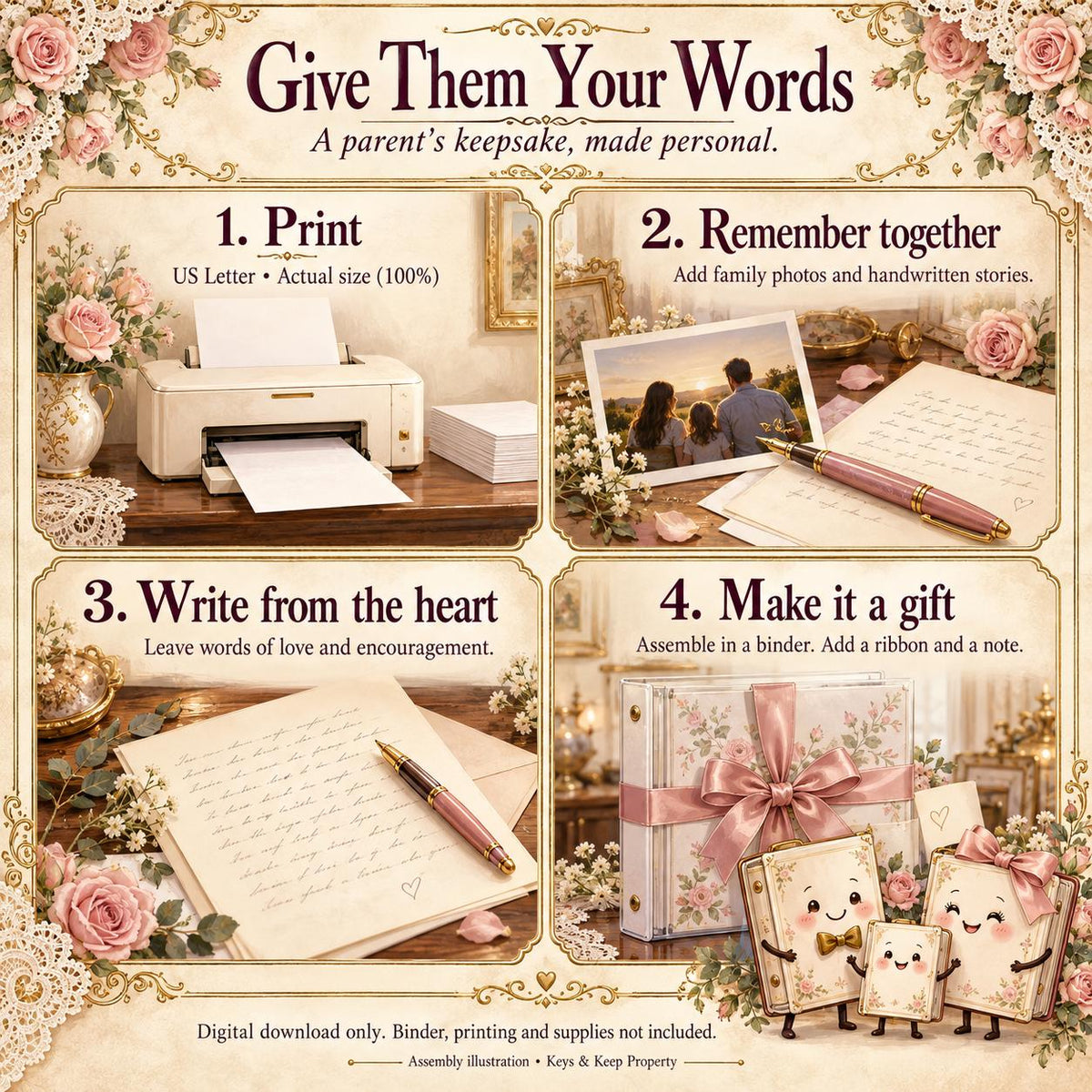 Letters to My Children Printable Journal | Parent Memories, Life Stories and Keepsake Letters | 22-Page PDF