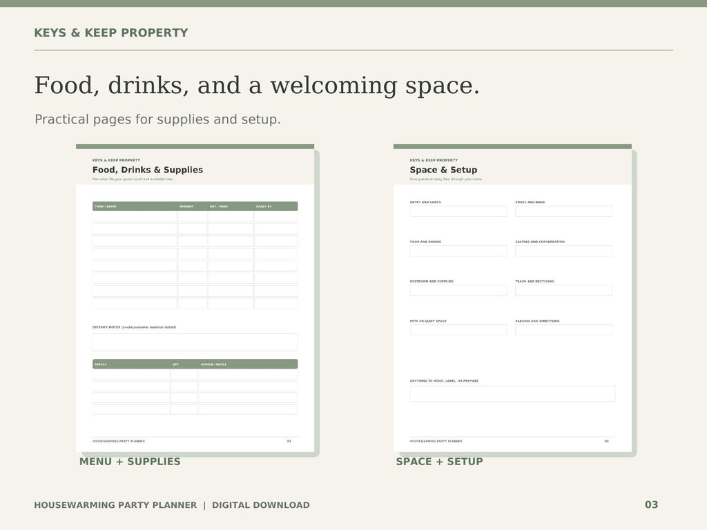 Housewarming Party Planner | Guest List, Budget, Menu and Prep Checklist | 10-Page Printable + Fillable PDF
