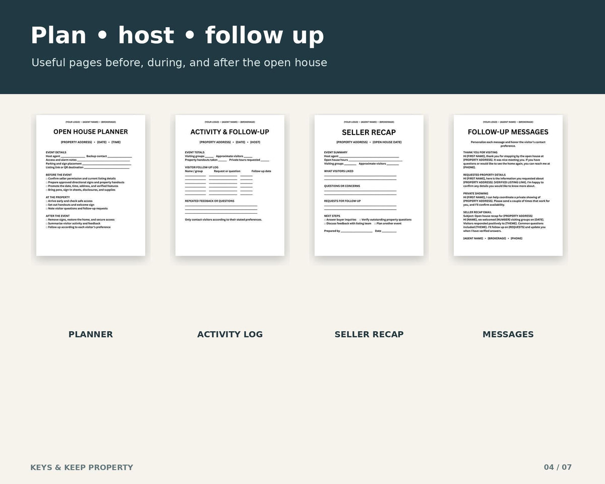 Open House Canva Template Bundle | Sign-In Sheet, Feedback Form, Signs and Property Flyer | 15 Editable Pages