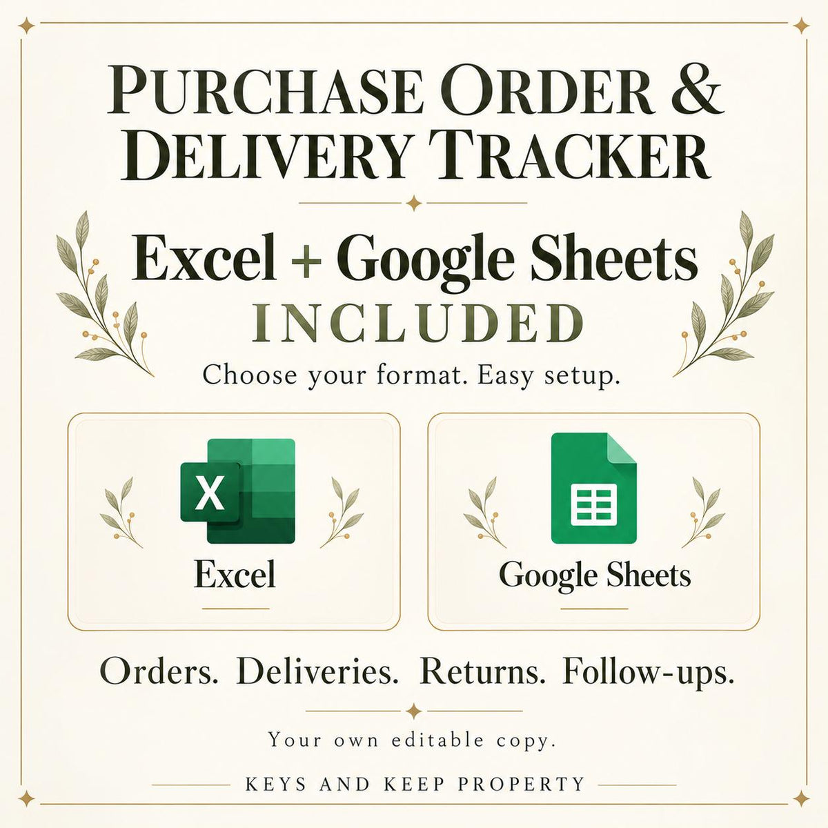 Purchase Order & Delivery Tracker | Excel and Google Sheets Shipment Log + Receiving Checklists
