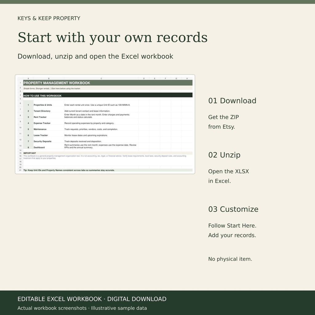 Rental Property Spreadsheet | Excel + Google Sheets | Landlord Rent, Expense and Maintenance Tracker